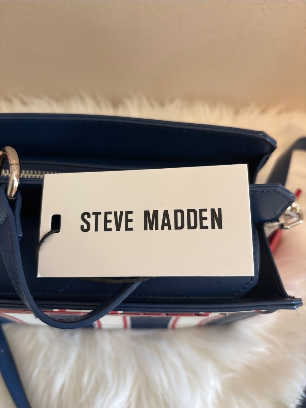 Steve Madden Red, White & Blue Top-Handle Bag Bevlynn Stripe Satchel W/ Star βοΈ - Picture 13 of 13